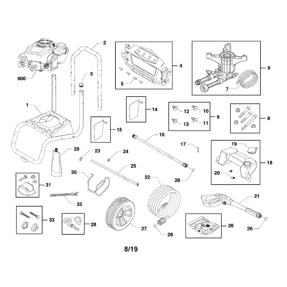 Main Unit Diagram and Parts List for 021027-00  Briggs and Stratton Pressure Washer